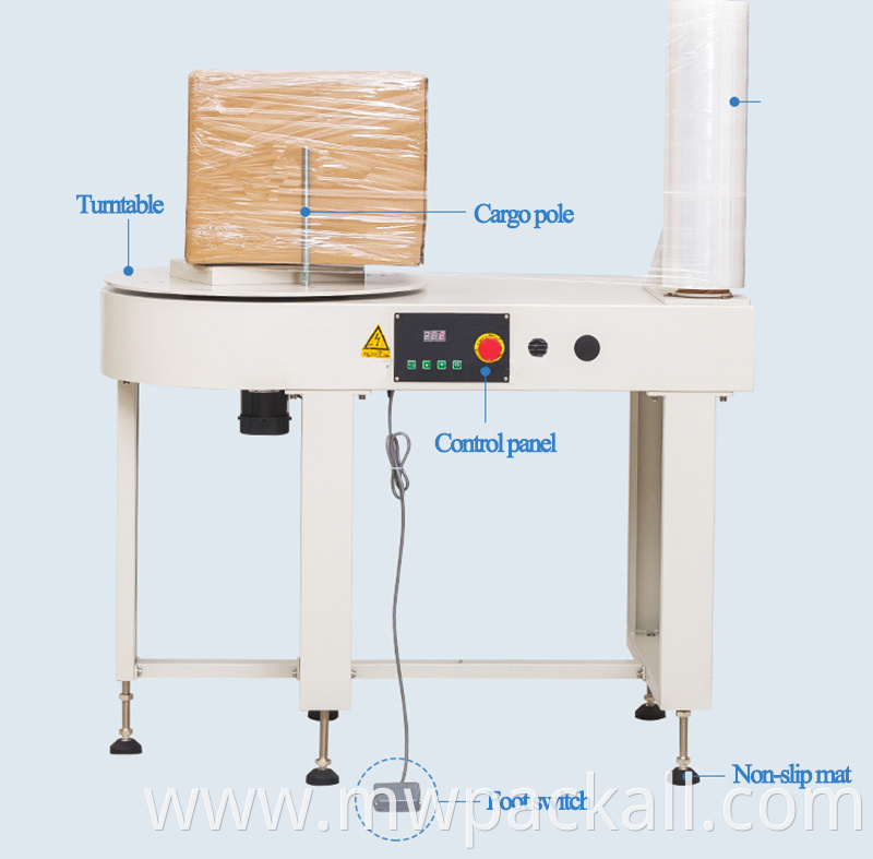 Semi automatic no tray small type stretch film packing machine for carton box